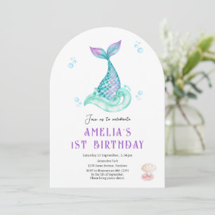 Invitación de cumpleaños blanca Mermaid Under the 