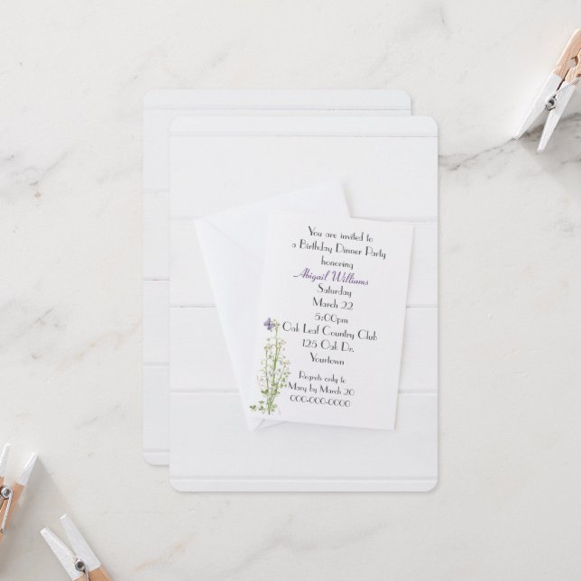 Invitación De Cumpleaños Blanco A La Madera Blanca (Anverso/Reverso In Situ)