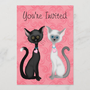 Invitación de cumpleaños blanco, negro, gatos de c