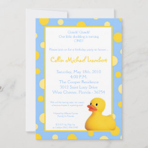 Invitación de cumpleaños Blu Rubber Ducky de 5x7 a