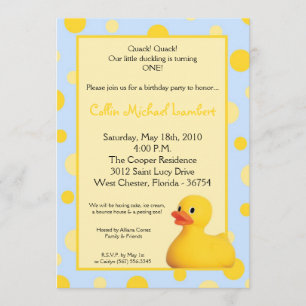 Invitación de cumpleaños Blu Rubber Ducky de 5x7 a