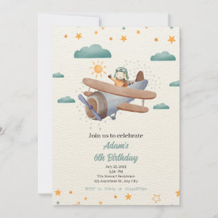 Invitación de cumpleaños Blue and Green Watercolor