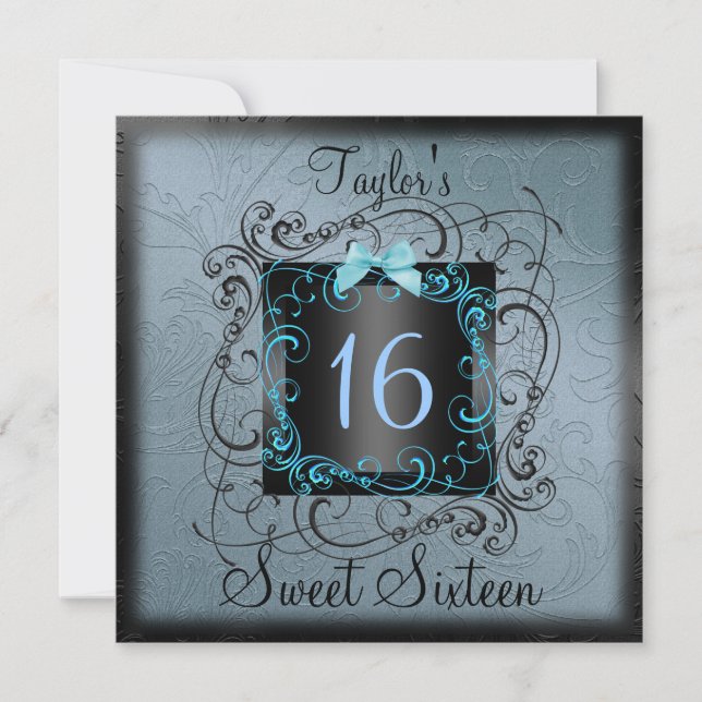 Invitación de cumpleaños Blue & Black Frame Sweet1 (Anverso)