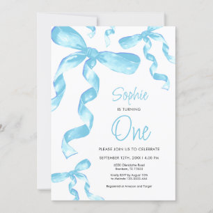 Invitación de cumpleaños Blue Bow