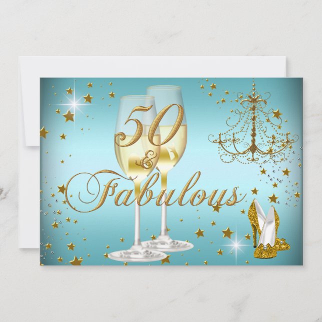 Invitación de cumpleaños Blue Gold Sparkle 50 & Fa (Anverso)