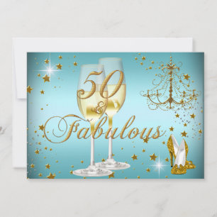 Invitación de cumpleaños Blue Gold Sparkle 50 & Fa
