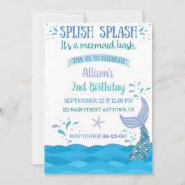 Invitación de cumpleaños Blue Mermaid Splash Bash