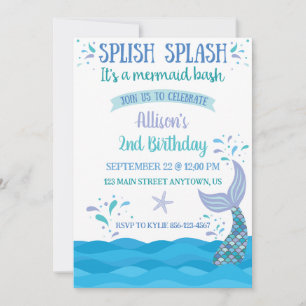 Invitación de cumpleaños Blue Mermaid Splash Bash