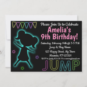 invitación de cumpleaños Blue Neon Jump