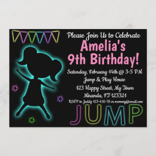 invitación de cumpleaños Blue Neon Jump