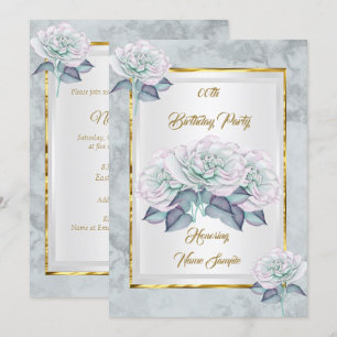 Invitación de cumpleaños Blue Pink Silver Rose Gol