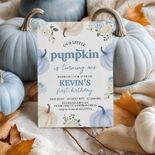Invitación de cumpleaños Blue Pumpkin Floral 1st