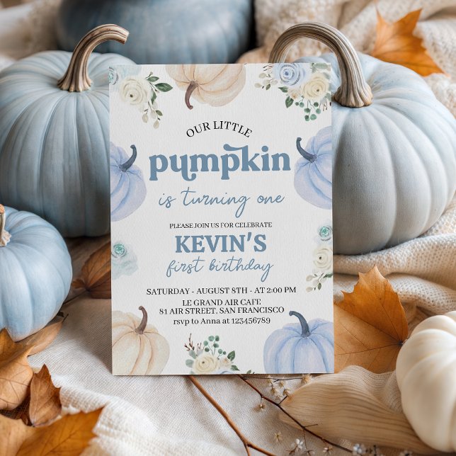 Invitación de cumpleaños Blue Pumpkin Floral 1st (Subido por el creador)