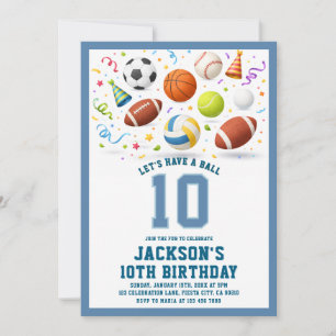 Invitación de cumpleaños Blue Sports Let's Have a 