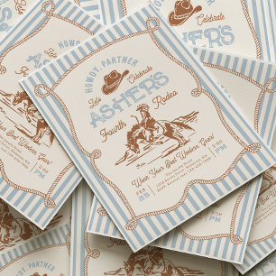 Invitación de cumpleaños Blue Stripe Rodeo