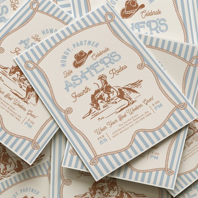 Invitación de cumpleaños Blue Stripe Rodeo (Subido por el creador)