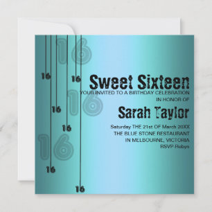 Invitación de cumpleaños Blue Sweet Sixteen