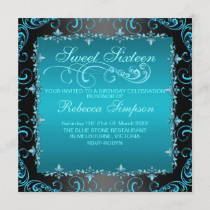 Invitación de cumpleaños Blue Sweet Sixteen Swirl