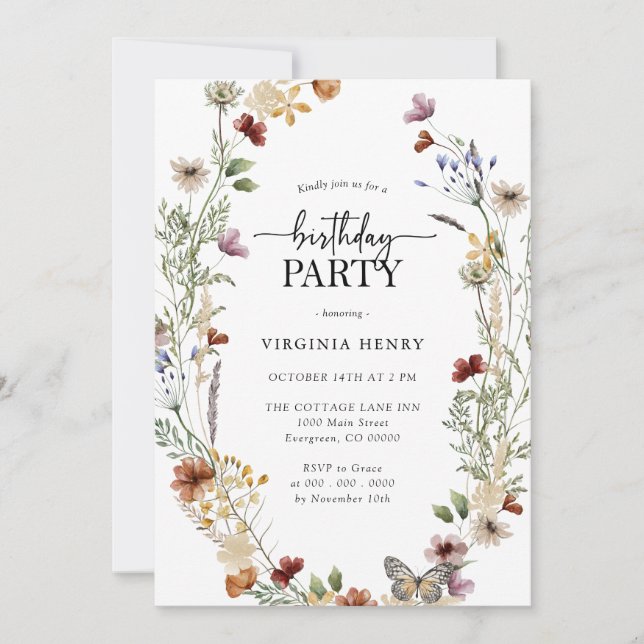 Invitación de cumpleaños boho blanca (Anverso)
