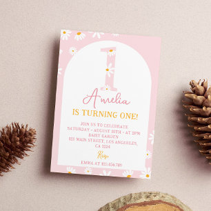 Invitación de cumpleaños Boho Blush Pink Daisy 1st