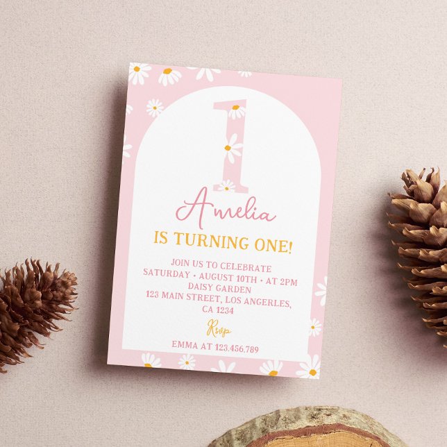 Invitación de cumpleaños Boho Blush Pink Daisy 1st (Subido por el creador)