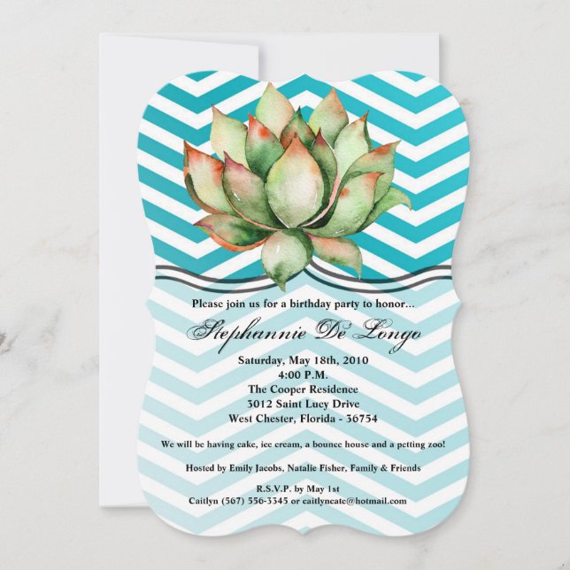 Invitación de cumpleaños Boho Cacti Cactus Succule (Anverso)
