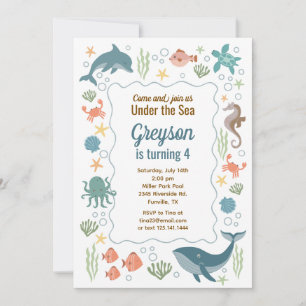 Invitación de cumpleaños Boho Colores Océano Mar