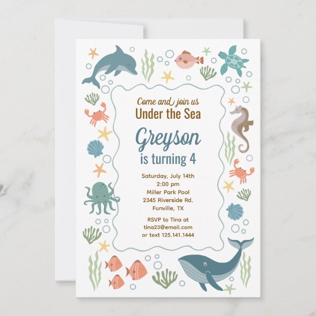 Invitación de cumpleaños Boho Colores Océano Mar (Anverso)