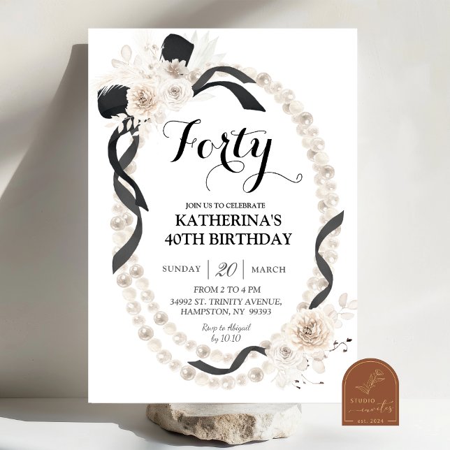 Invitación de cumpleaños boho con lazo negro y per (Subido por el creador)