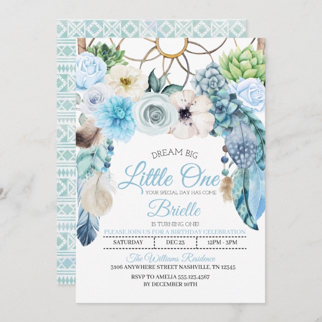 Invitación de cumpleaños Boho Dreamcatcher Little  (Anverso / Reverso)
