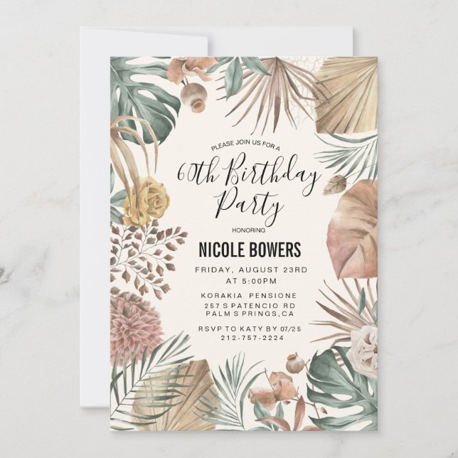 INVITACIÓN DE CUMPLEAÑOS Boho Floral PARA CUALQUIE (Anverso)
