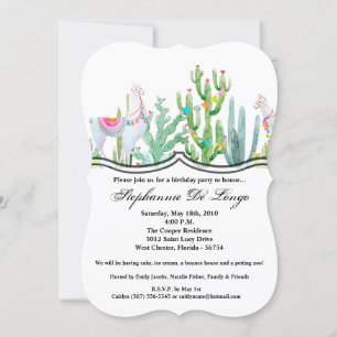 Invitación de cumpleaños Boho Llama Bohemian Cacti