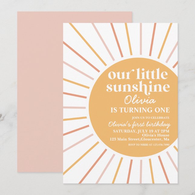 invitación de cumpleaños boho nuestra pequeña suns (Anverso / Reverso)