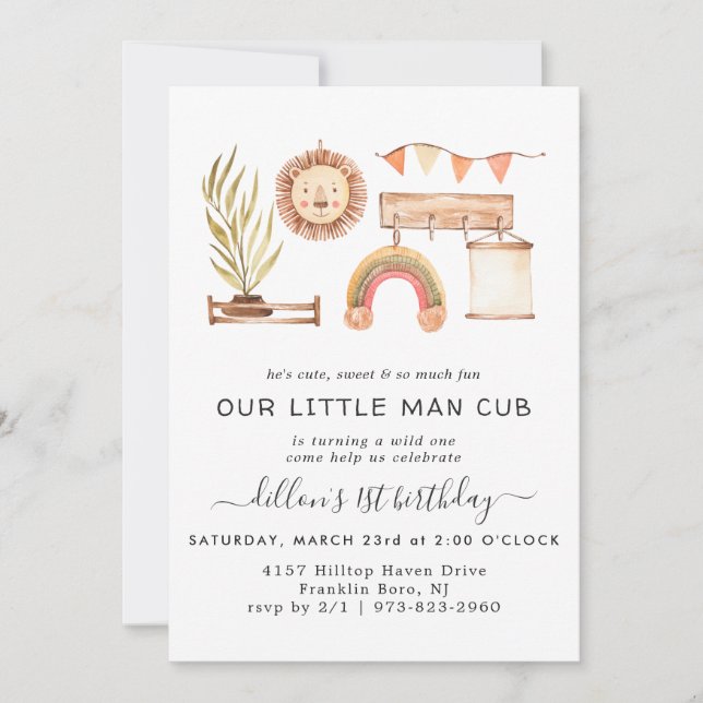 Invitación de cumpleaños | Boho Nursery (Anverso)