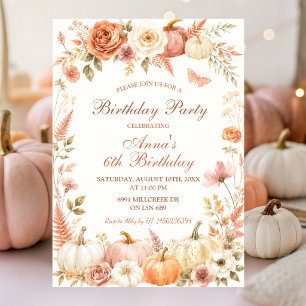 Invitación de cumpleaños boho otoño calabaza