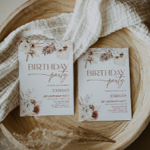 Invitación de cumpleaños Boho Pampas