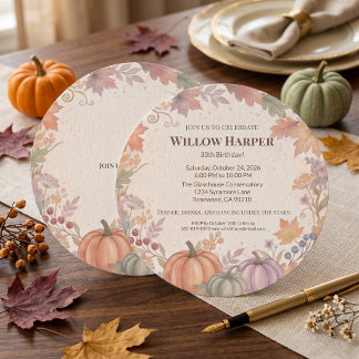 Invitación de cumpleaños boho redonda de otoño