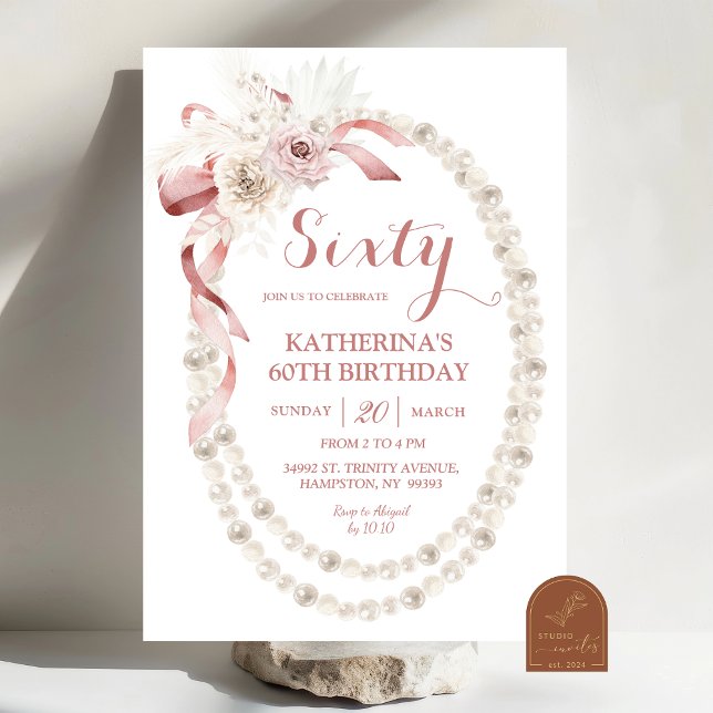 Invitación de cumpleaños boho rosa perla (Subido por el creador)
