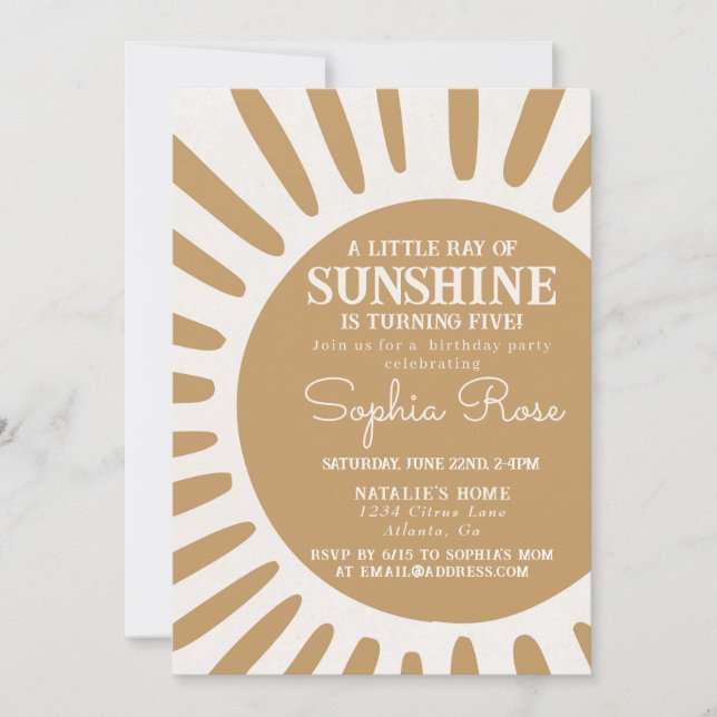 Invitación de cumpleaños boho sol soleado (Anverso)