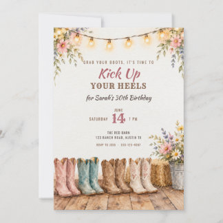 Invitación de cumpleaños Botas de Vaquera Patea tu