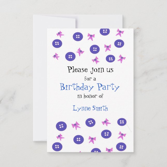 Invitación de cumpleaños Botones y Lazos (Anverso)