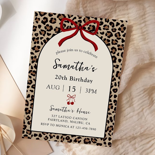 Invitación de cumpleaños Bow Coquette Leopardo Gue (Subido por el creador)