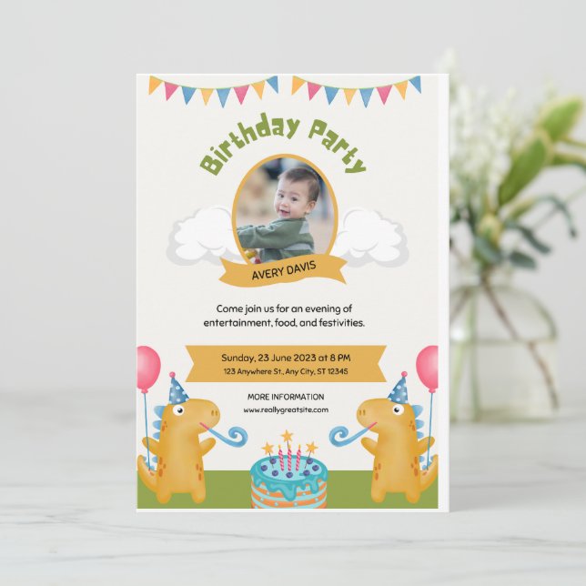 Invitación de cumpleaños breve (Anverso de pie)