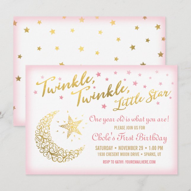 Invitación de cumpleaños Brilla, Brilla, Estrellit (Anverso / Reverso)