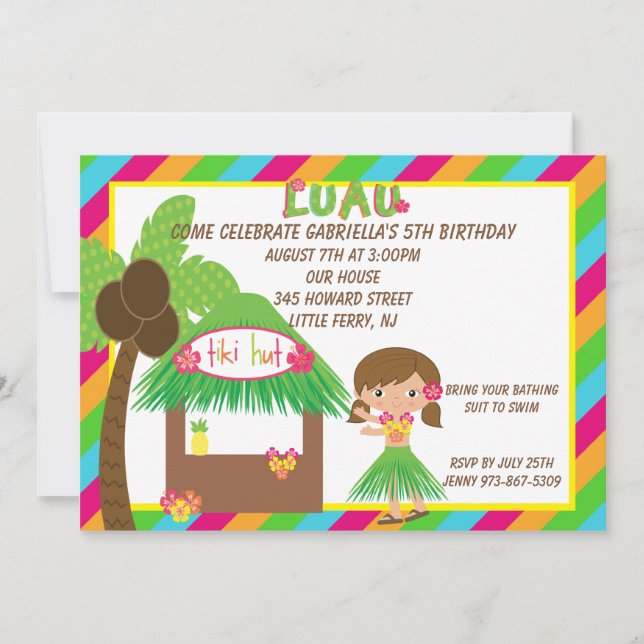 Invitación de cumpleaños brillante a Hula Chica Ti (Anverso)