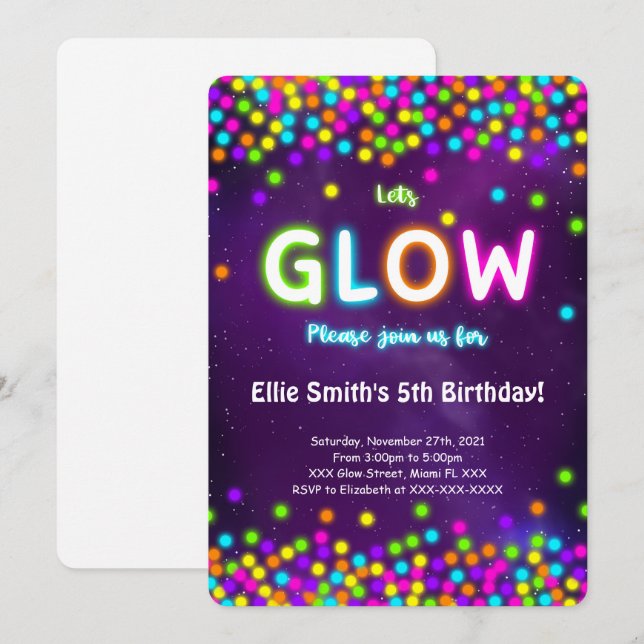 Invitación de cumpleaños brillante editable (Anverso / Reverso)