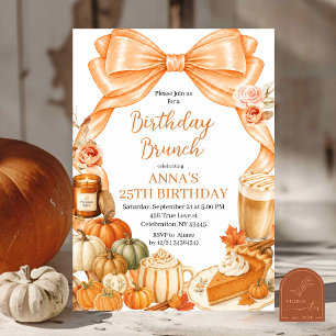 Invitación de Cumpleaños Brunch con Lazo Naranja d