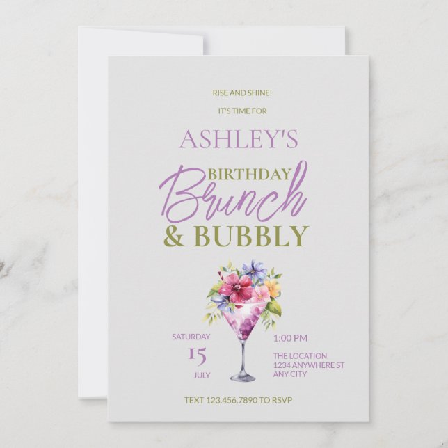Invitación de cumpleaños brunch y bubbly (Anverso)