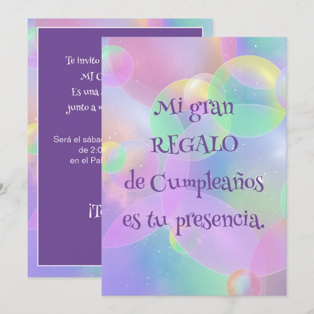 Invitación de Cumpleaños - Burbujas (Anverso / Reverso)