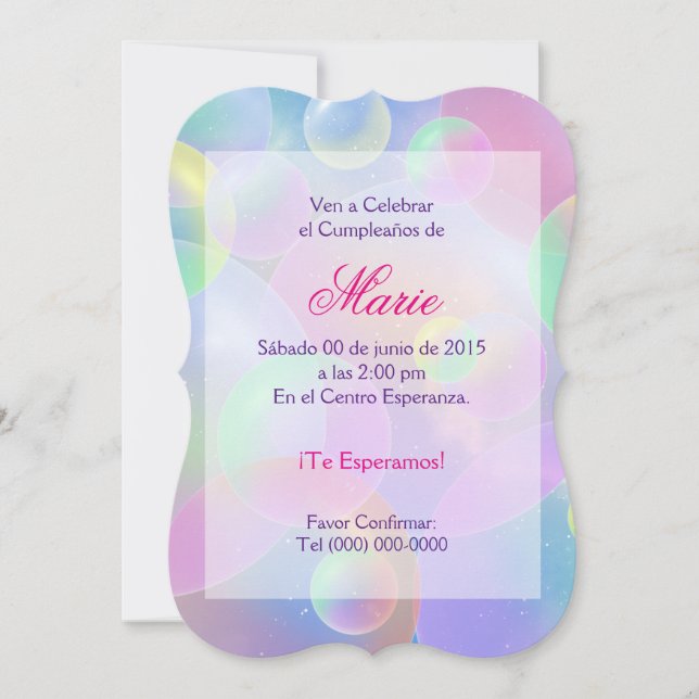 Invitación de cumpleaños - Burbujas (Anverso)